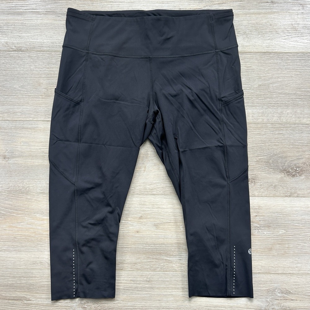 Lululemon Sz 14 Fast & Free Crop II *Nulux 19" Reflective Leggings Black W6AS5S